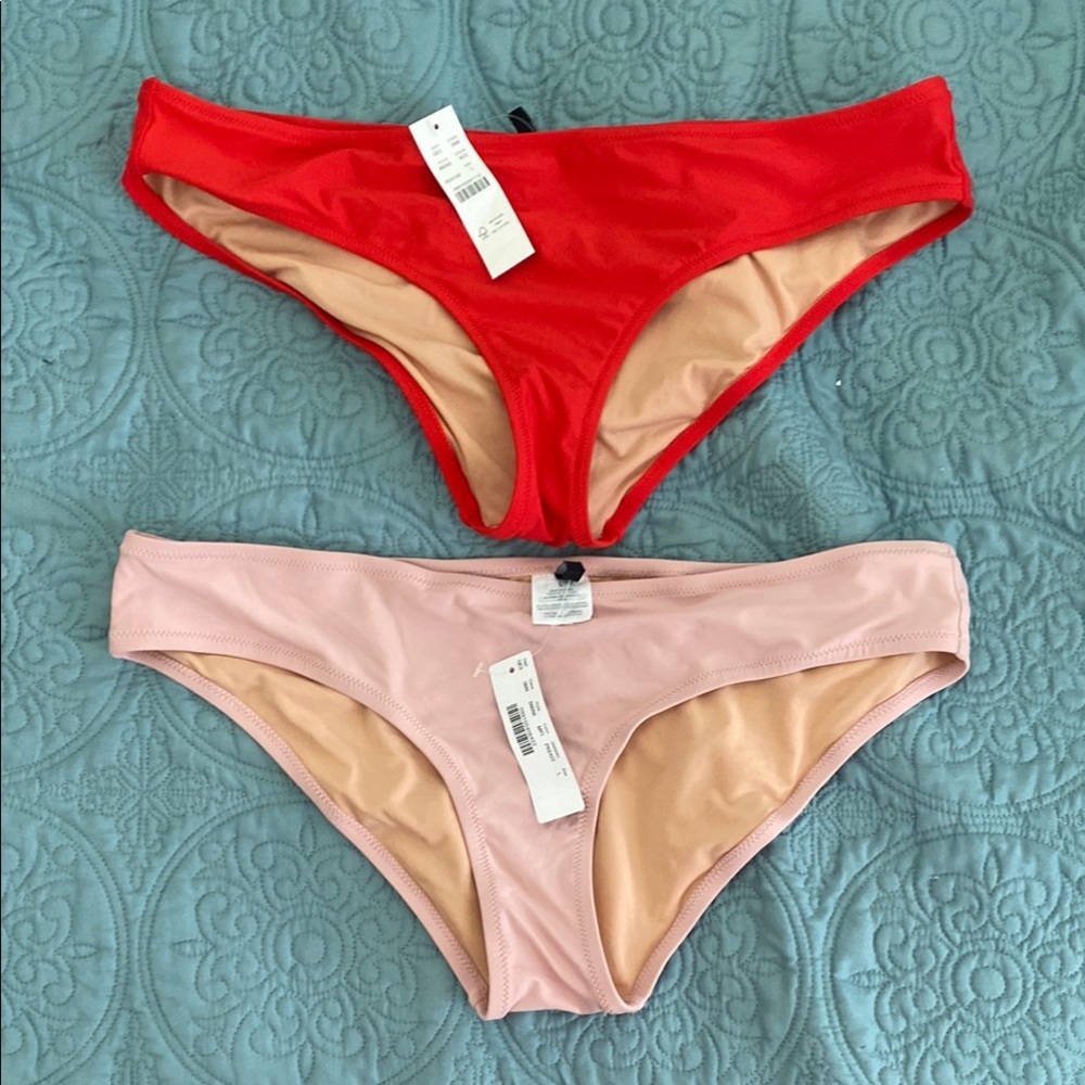 NWT J Crew Red and Pink Bikini Bottoms Sz L